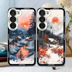 Phone Case For Samsung Galaxy S20 S21 S22 S23 S24 FE Plus Ultra A54 A53 A52 A34 5G Soft Cover Gradual mountain village scenery