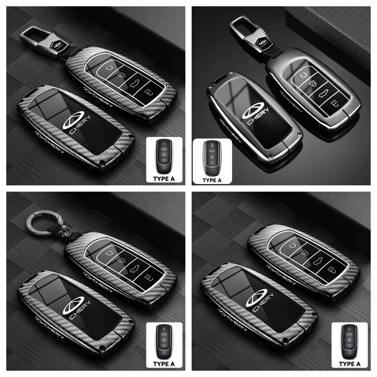 Zinc Alloy Carbon Fiber Texture Key Fob Cover Fit Chery Tiggo7 Tiggo8 Pro Omoda5 Jaecoo J7 J8 Jetour X70 X90 Keyless‑Entry Inter