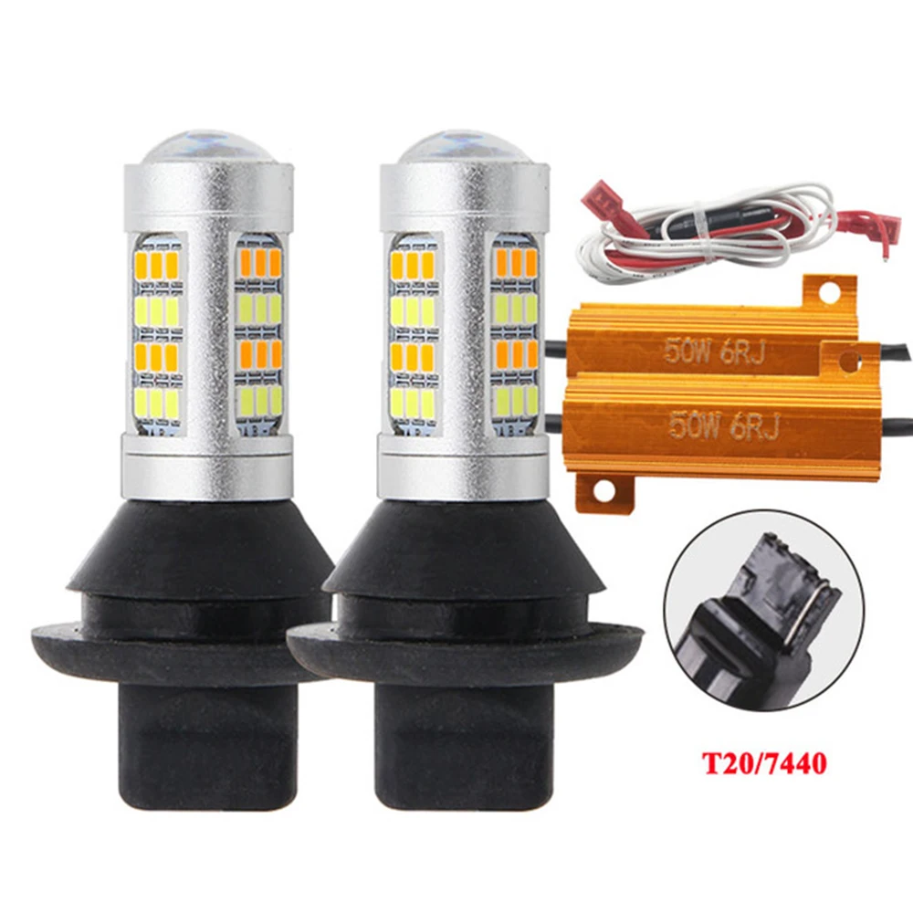 2X T20 7440 W21W WY21W 1156 P21W PY21W BAU15S 50W 2835 42SMD LED DRL Daytime Running Lights & Front Turn Signals All In One 12v