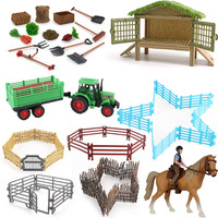 Simulated Ranch Character Animal Figurine Fence Cart Horses Solid Plastic Action Figures Kids Farm Toy Collection