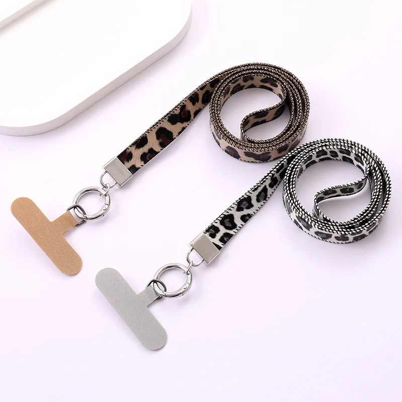 

Creative new arrival leopard print leather for match mobile phone lanyard pendant work brand keychain pendant