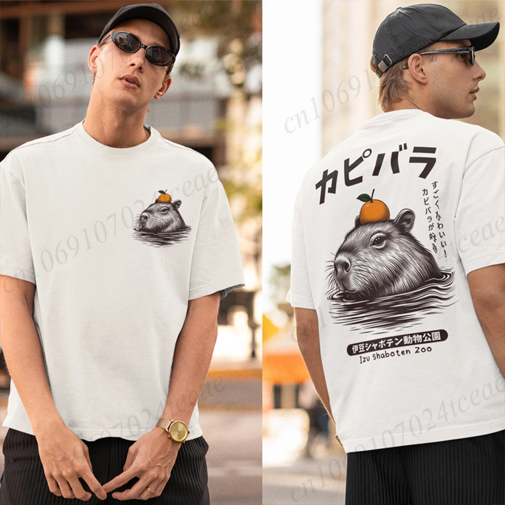 New Summer Men's Sports T-Shirt Sports Capybara Onsen Print T-shirts Capybara Lover Tshirts Japanese Streetwear Fashion Shirts