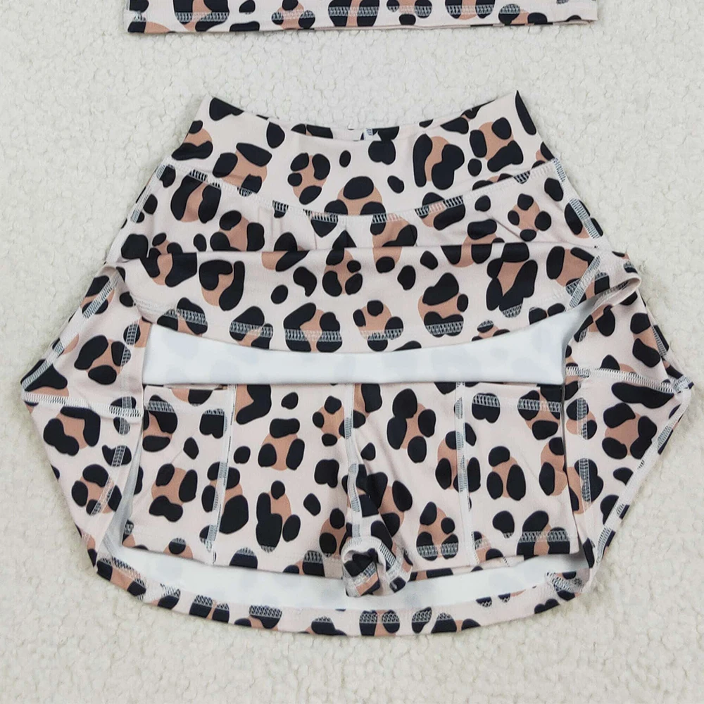 Ensemble jupe-short léopard sans manches pour bébés filles, vêtements actifs, haut de Yoga pour enfants, ensemble actif à la mode pour filles