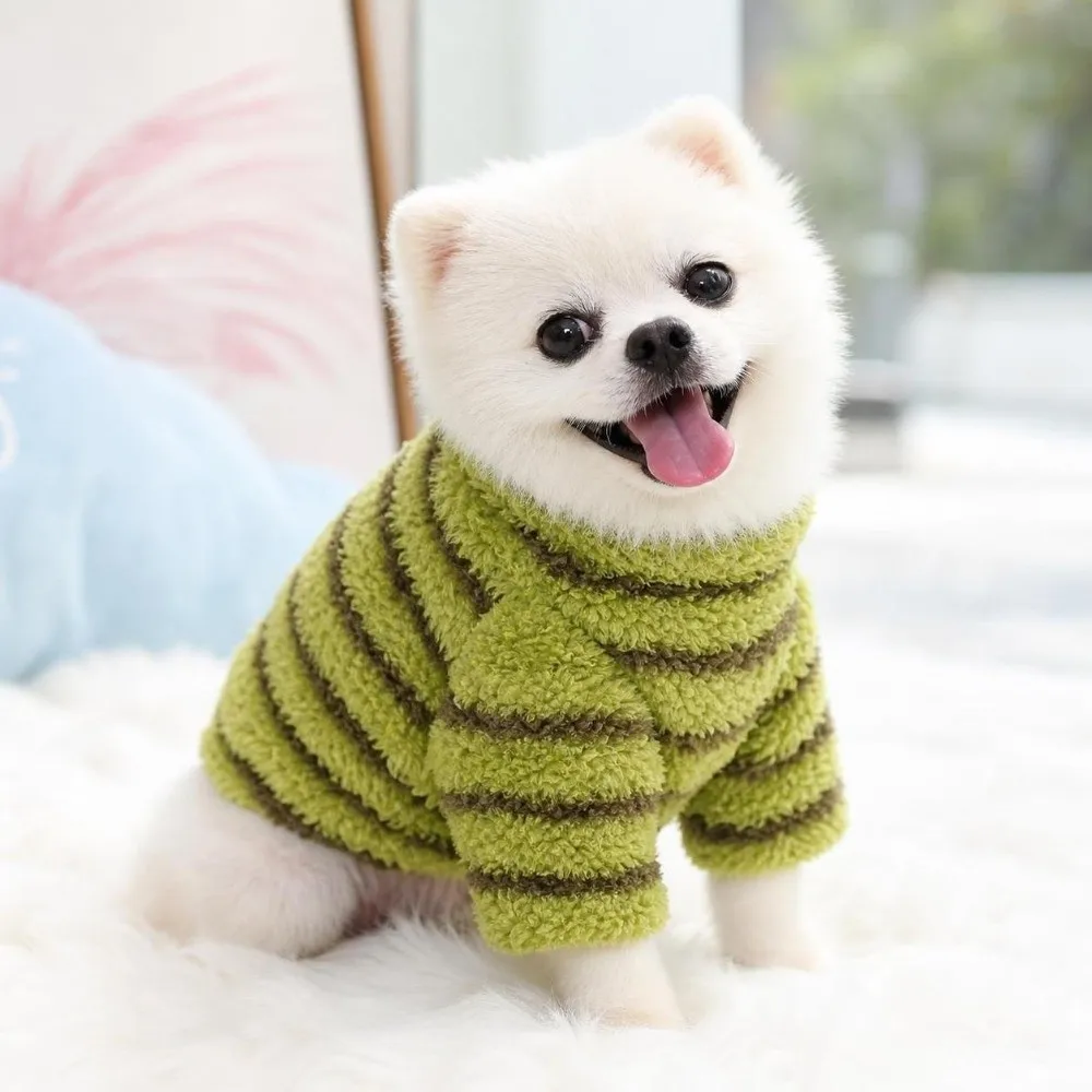 Fashion Winter Dog Warm Clothes Windproof Thickened Dogs Coat Stripes Soft Dog Bodysuit for Small Medium Dog