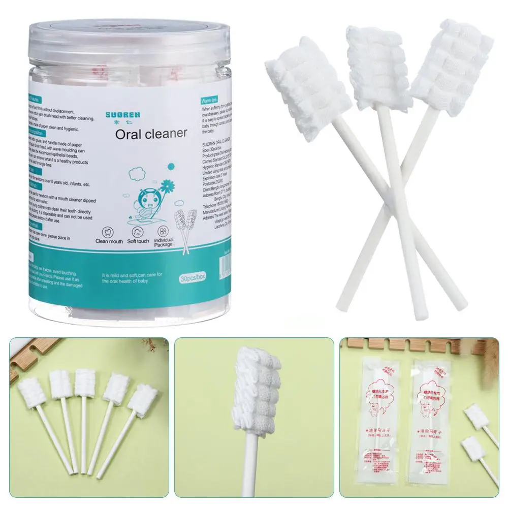 30pcs Disposable  Tongue Cleaner Gauze Toothbrush Paper Rod Infant Oral Cleaning Brush Stick Oral Cleaner