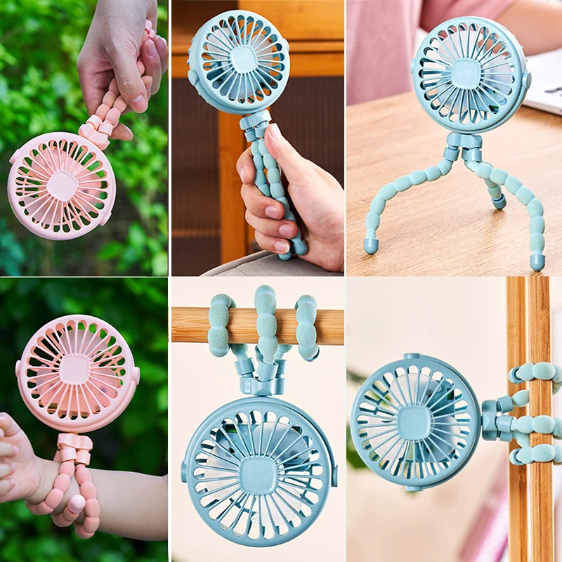 3 Speeds Fan for Cart Stroller Outdoor Portable Fans With Lamp Clip On Baby Stroller USB Rechargeable Handheld Electric Fan Home