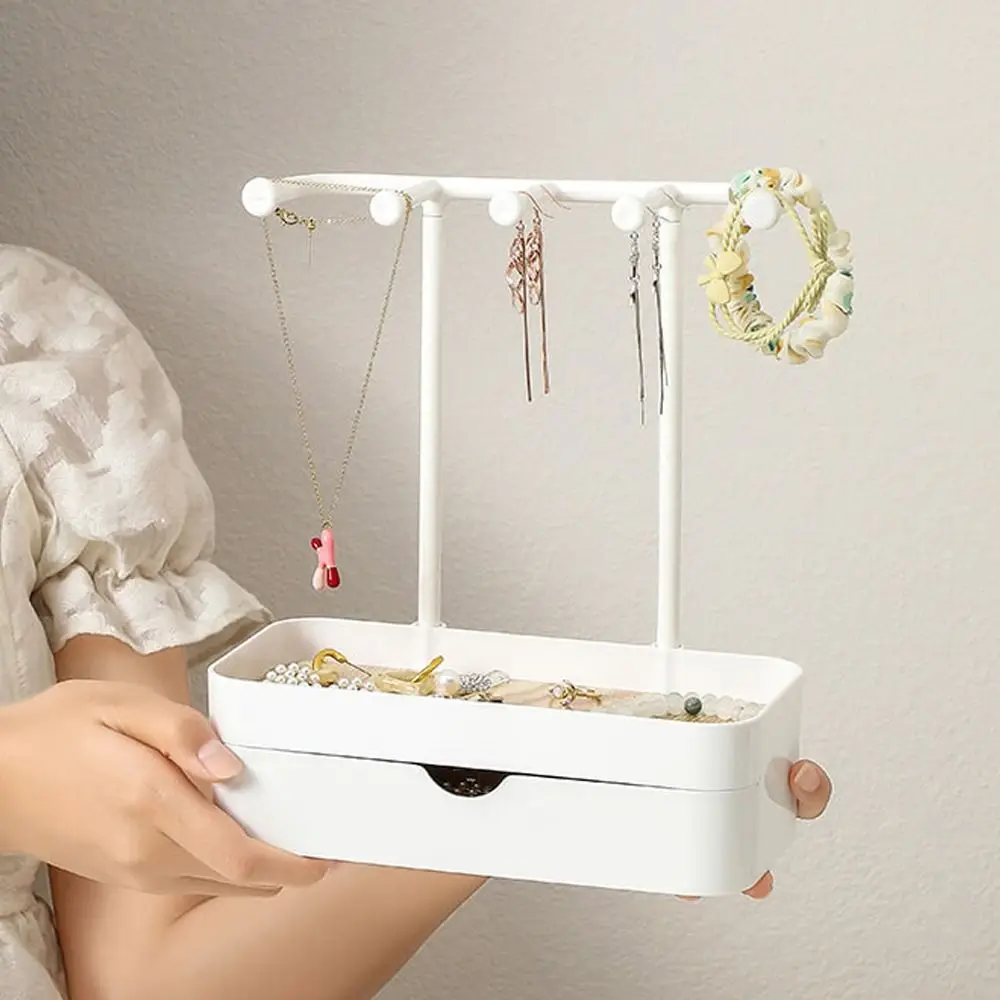 Fashion Jewelry Display Rack with Drawer Box Earrings Necklaces Jewelry Storage Rack with Wooden Base Desktop Storage Box