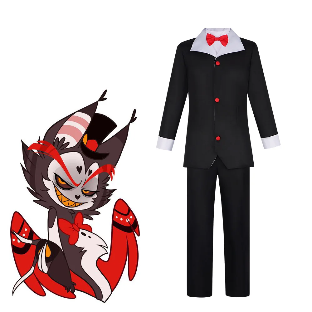 Cos Husk Hazbin Cosplay Costume Uniform Hotal Top Pants Sweater Hat Neckwear Devil Radio Demon Full Set Halloween Party Clothes