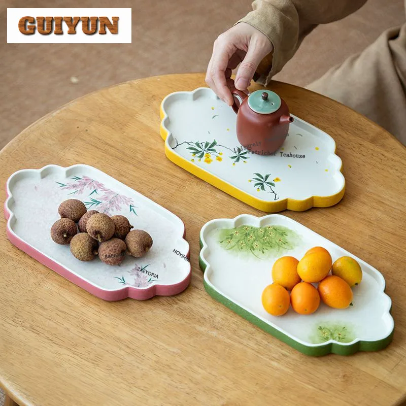 

Hand-painted Underglaze Colour Tea Tray Afternoon Tea Dessert Plate Coffee Storage Board Organizers Desk Dishes For Serving Gift