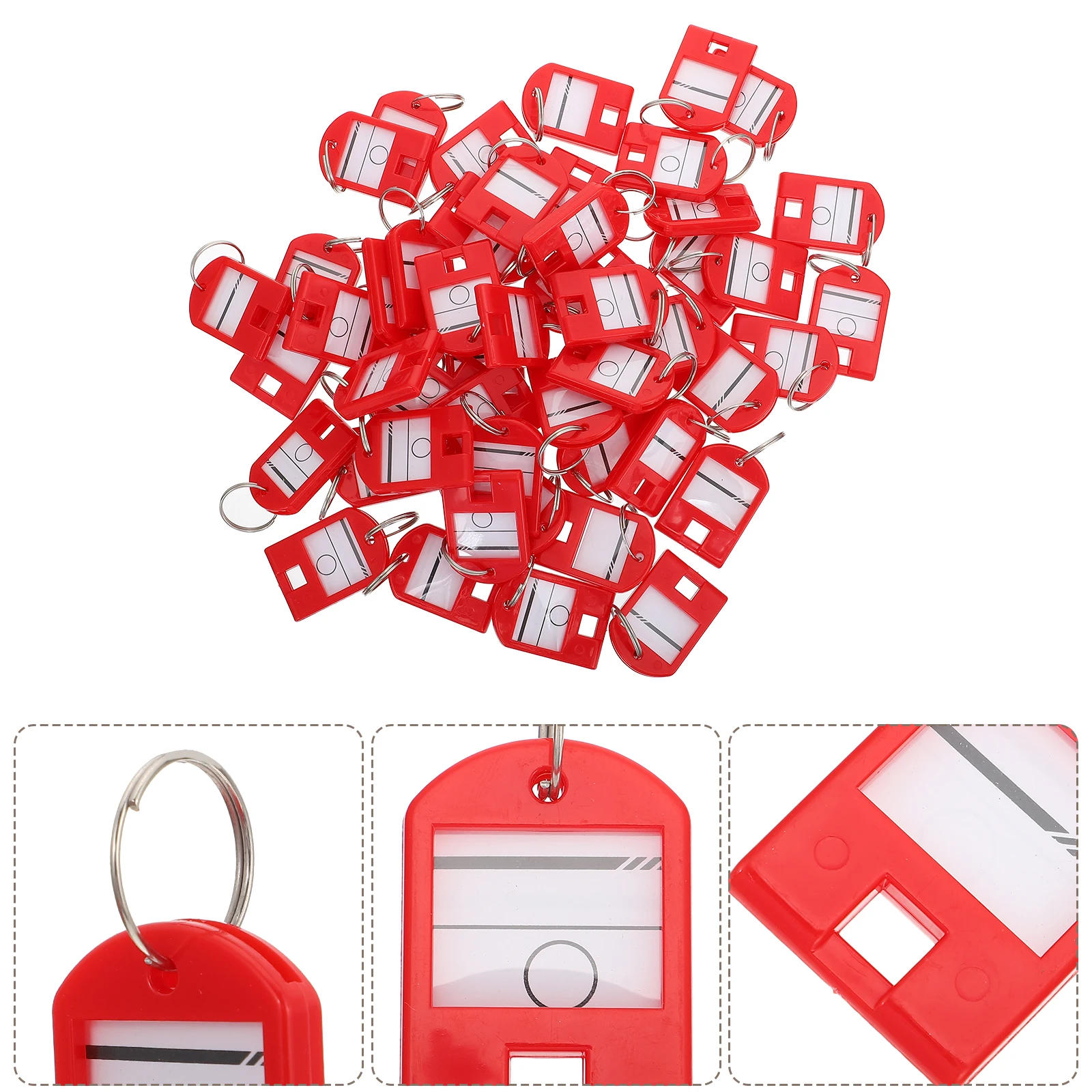 

50pcs Tags Labels Red ABS Luggage Tag Writable Reusable Split Ring Organizer Luggage ID Hotel Backpack
