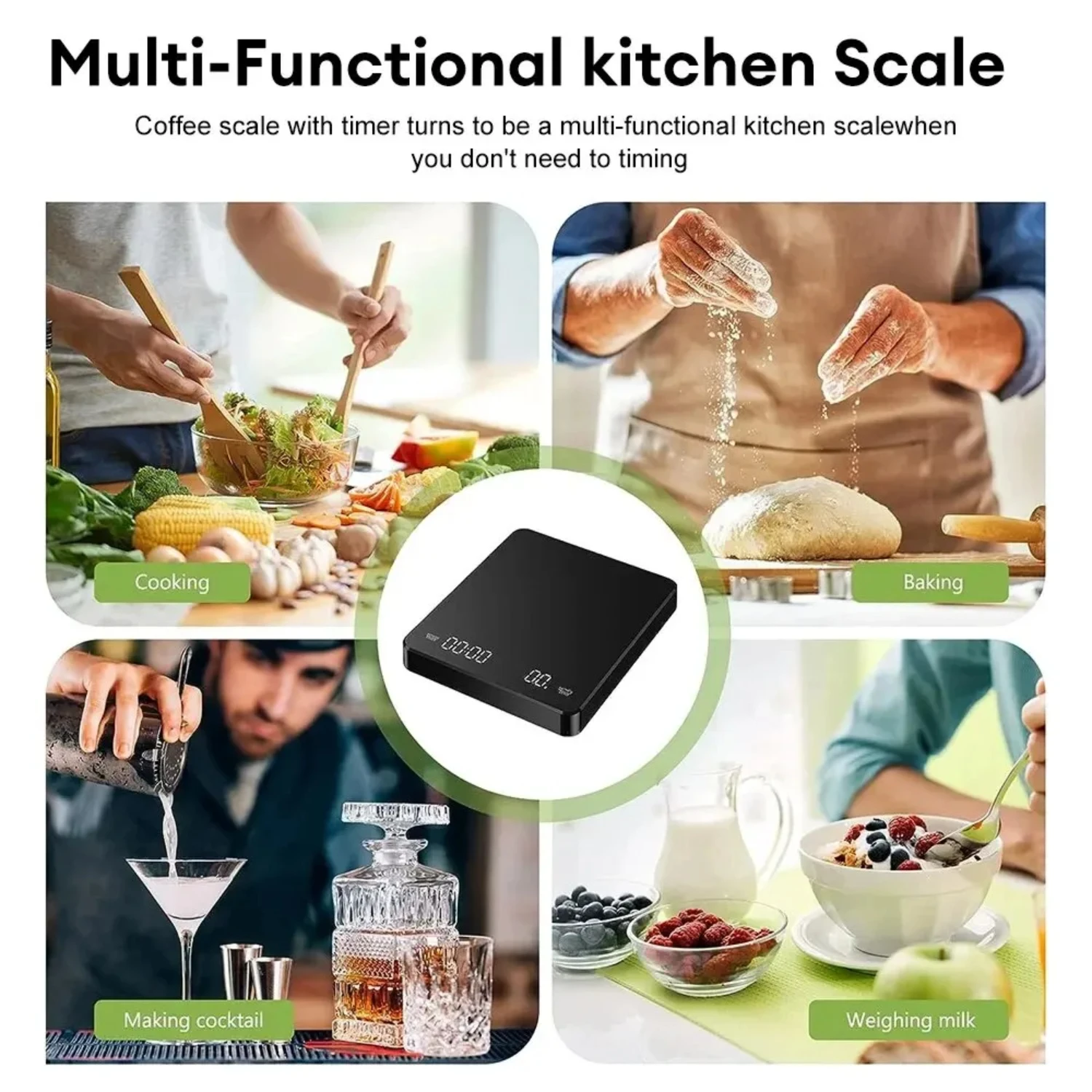 1pc Digital Scale with Timer LED  Espresso USB 3kg Max.Weighing 0.1g High Precision Measures in Oz/ml/g Kitchen Scale