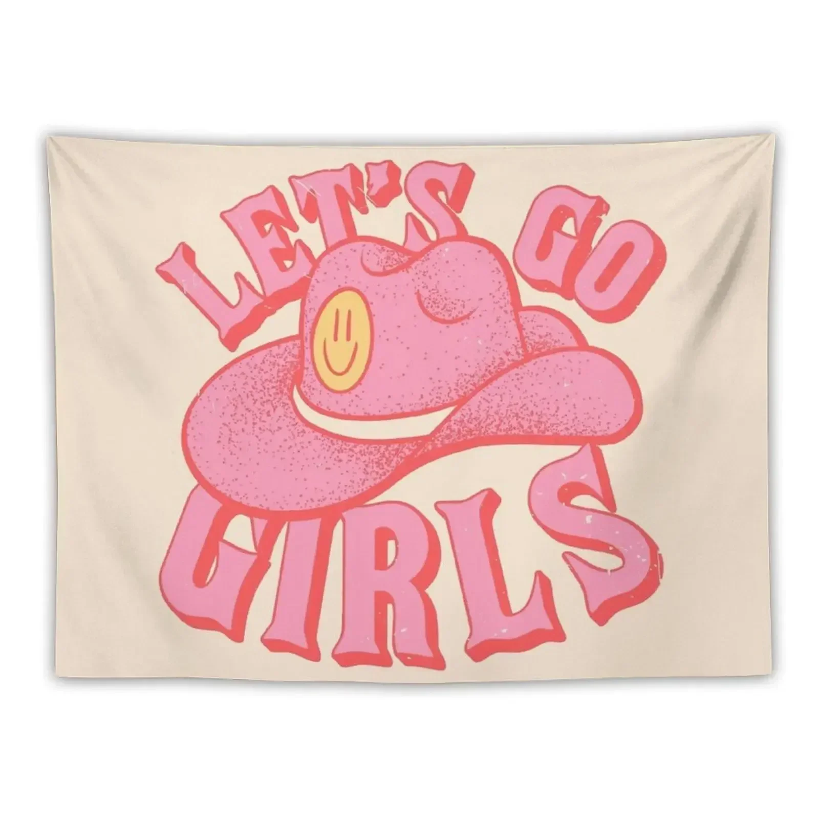 Let's Go Girls | Pink Cowboy Cowgirl Rodeo Hat Preppy Aesthetic Bachelorette Party | HOWDY Y'AL Tapestry