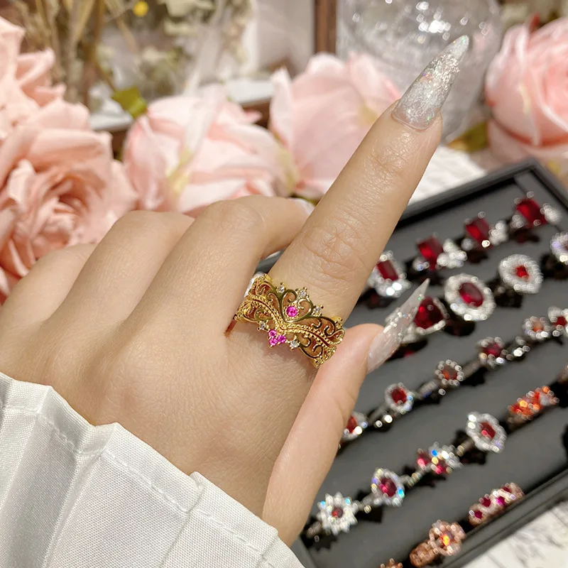 Vintage Jewelry Rings for Women Created Ruby Adjustable Size Engagement Accessories Red Corundum Silver Color Party Jewelry