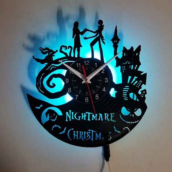 

Disney Christmas Fright Night Creative Vinyl Clock Cartoon Peripheral Jack Vinyl Record Wall Clock Creative Nostalgic Wall Clock