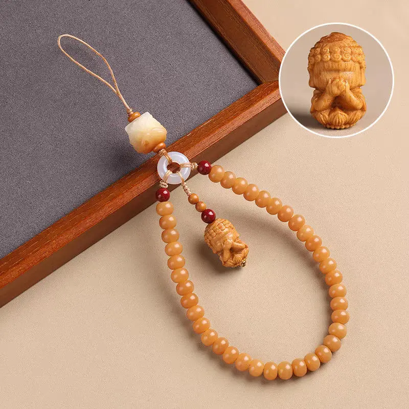 

Weathered Yellow Bodhi Gradual Change Lion Hanging Decoration Mobile Phone Chain Pendant Boxwood Lotus Lucky Smiling Face Buddha