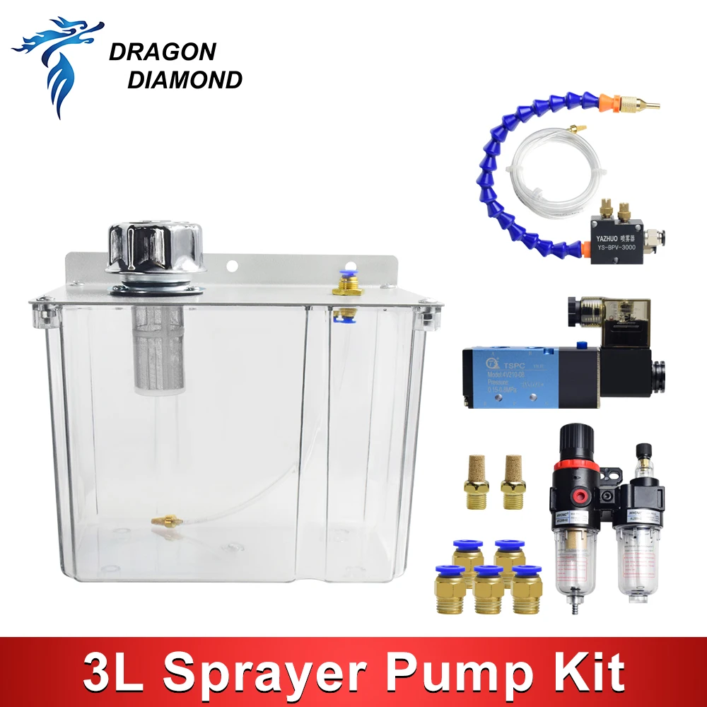 CNC Machine Tool Pneumatic Sprayer Water Pipe Oil Pump Lubrication System Low Pressure Water Spray Transparent 3L Oil Tank