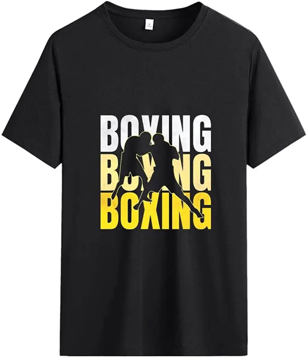 Men's Letter Printing Round Neck Funny T-shirt Breathable Cotton T-shirt Boxing T-shirt for Men