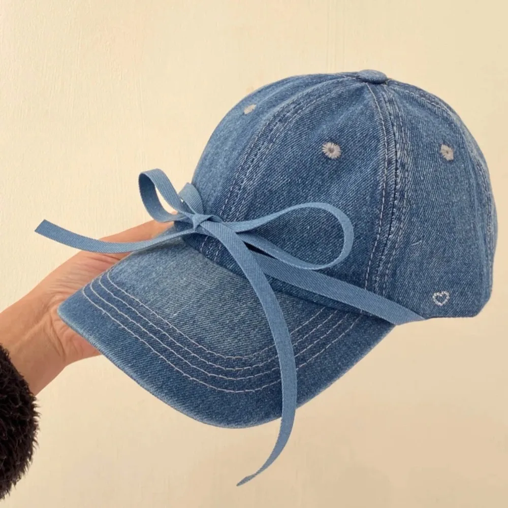 Denim Baseball Caps Practical Windproof Bow Knot Women's Hats Sunshade Breathable Peaked Cap