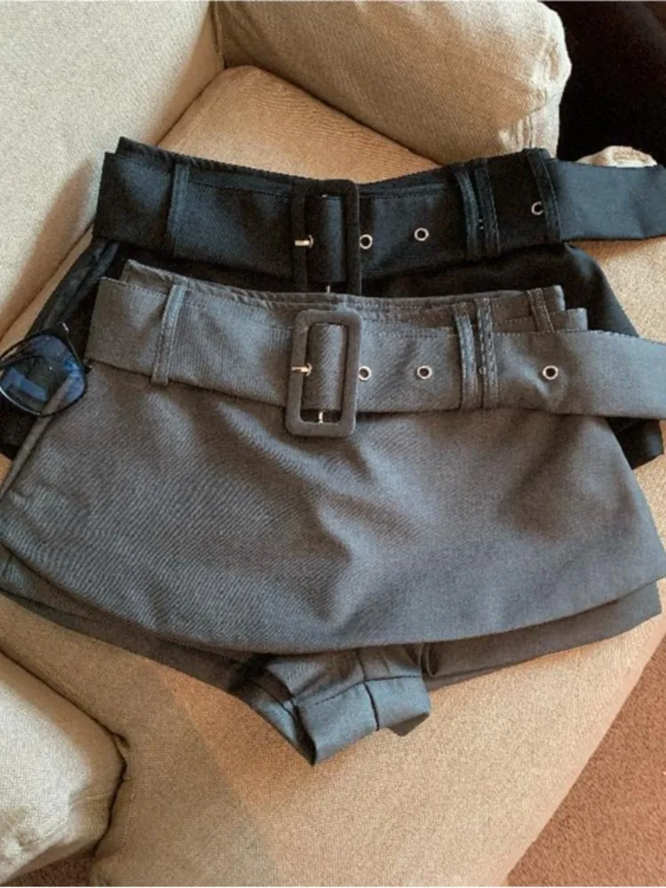 

Серая юбка-шорты А-силуэта с высокой талией, непрозрачная, женская, осенне-зимняя, в корейском стиле, из искусственной кожи, для повседневной носки