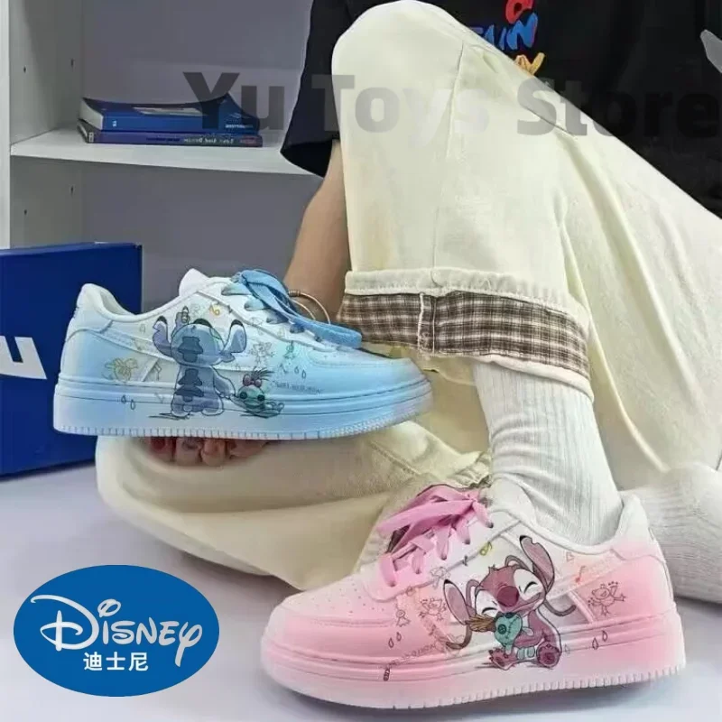 New Disney Stitch Angel Cartoon Sneaker Women Summer Breathable Versatile Couples Board Shoes Y2k Cute Students Leisure Shoes