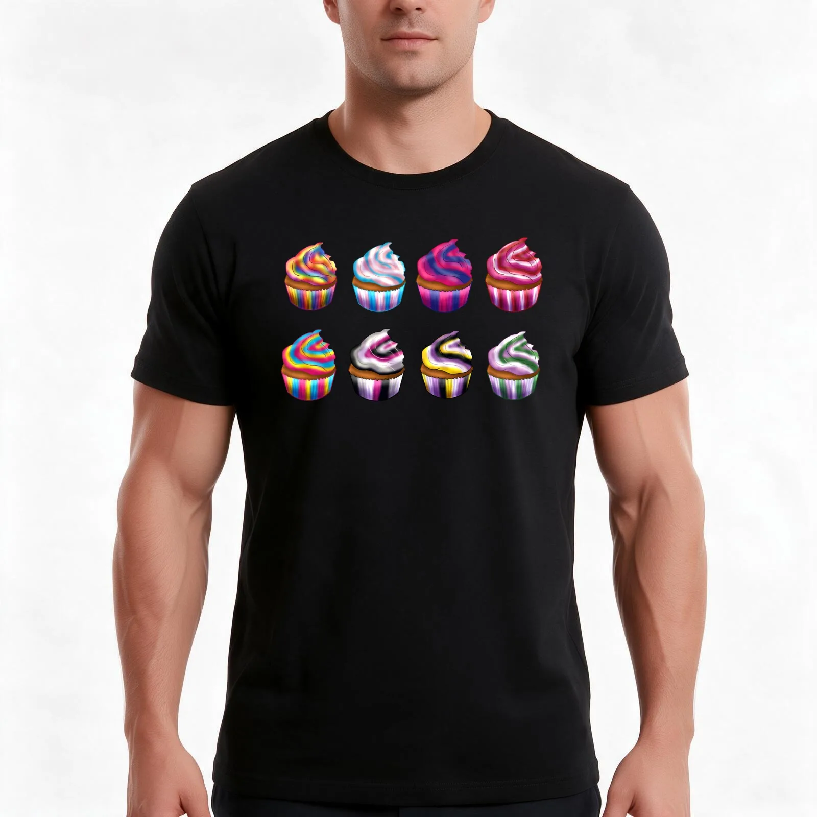LGBTQ Cupcakes T-Shirt, Summer Casual Cotton Tee, Oversized Streetwear Tops, Vintage Graphic Print, Loose Fit Short Sleeve