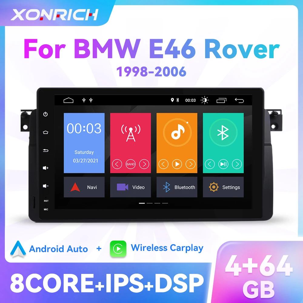 Xonrich AI Voice Android 12 Car Multimedia Player For BMW 3 Series E46 M3 318/320/325/330/335 1998-2005 GPS Navigation DSP IPS