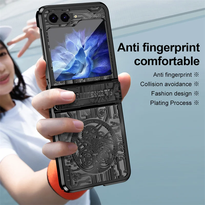 Fashion Electroplate Clear  Hinge Phone Case For Samsung Galaxy Z Flip 6 5 4 3 5G Flip6 Shockproof Anti-drop Protection Cover