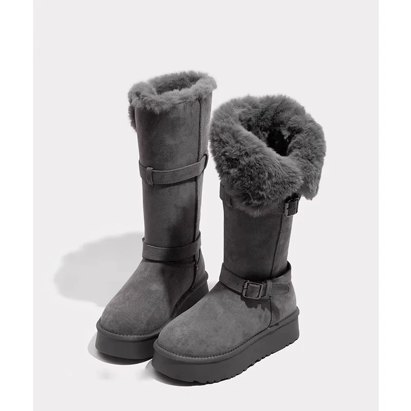 

Charcoal Snow Boots Thick Platform Chunky-Style Snow Boots Faux Fur Insulated Boots High Shaft Heightening Cotton Boot