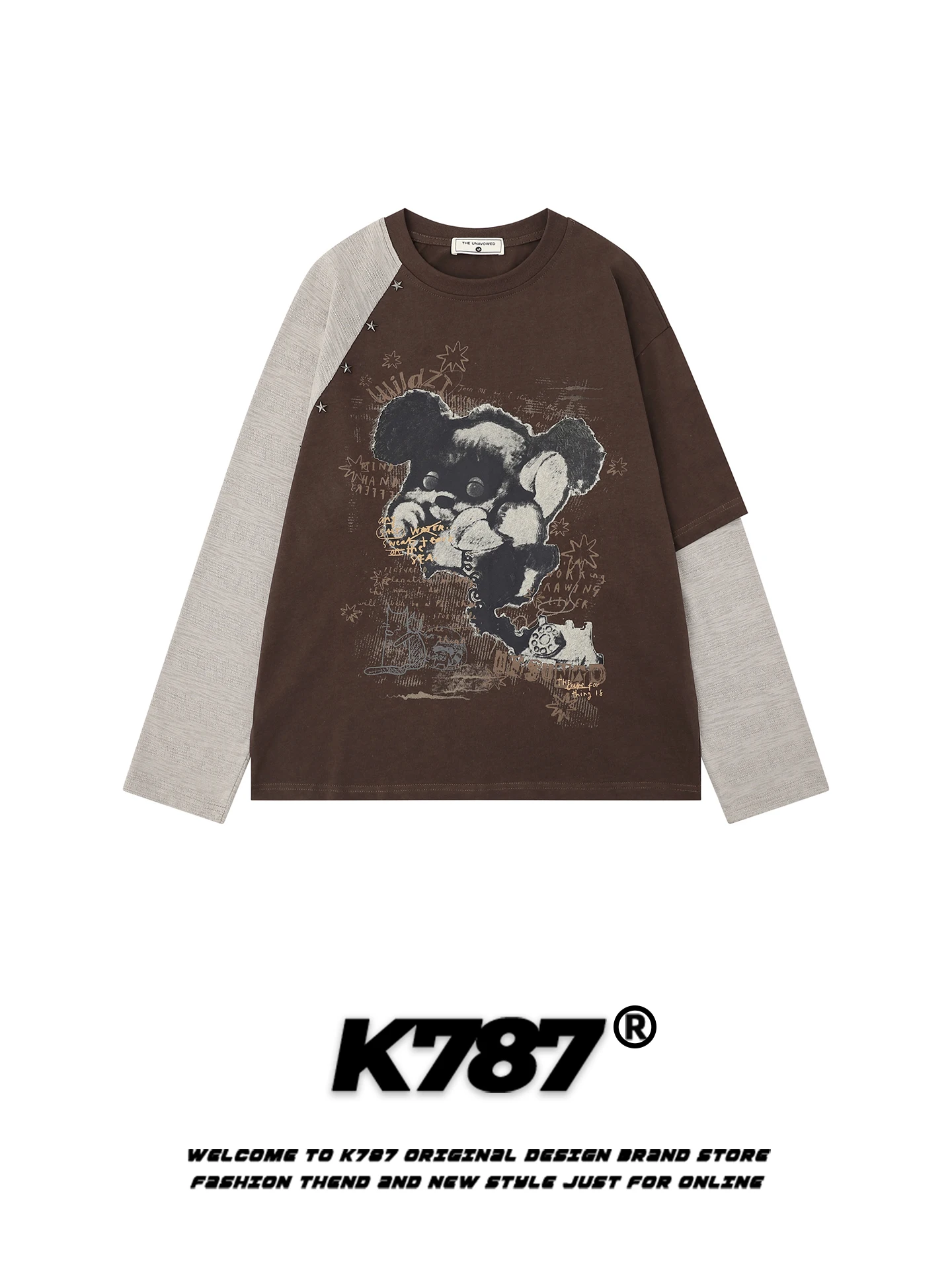 

Футболка K787 в американском уличном стиле с длинным рукавом, свободная, повседневная, в стиле lazy, весенняя, базовый слой, для мужчин и женщин