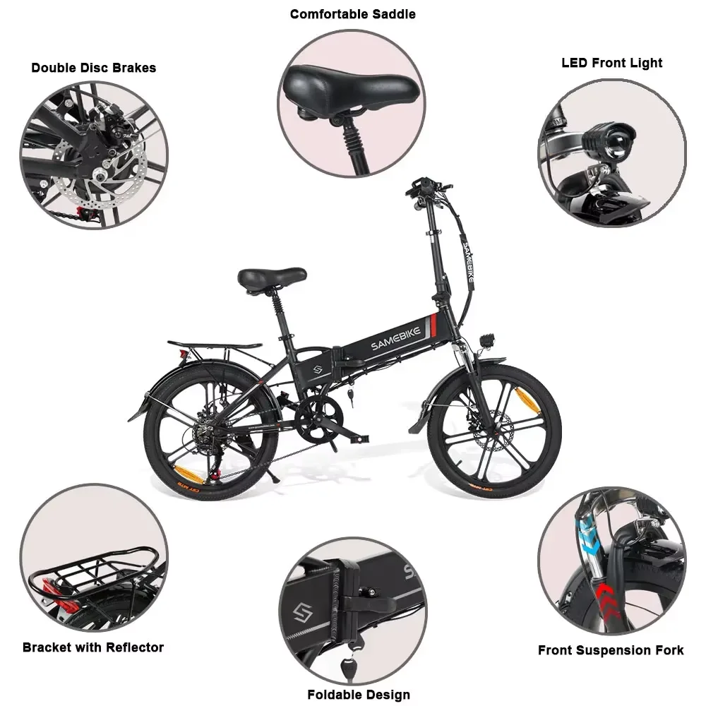 Electric Bike Folding 350W Brushless Motor 48V10.4AH Built-in Lithium Battery Ebike 20-inch Tire Aluminum Alloy Electric Bicycle