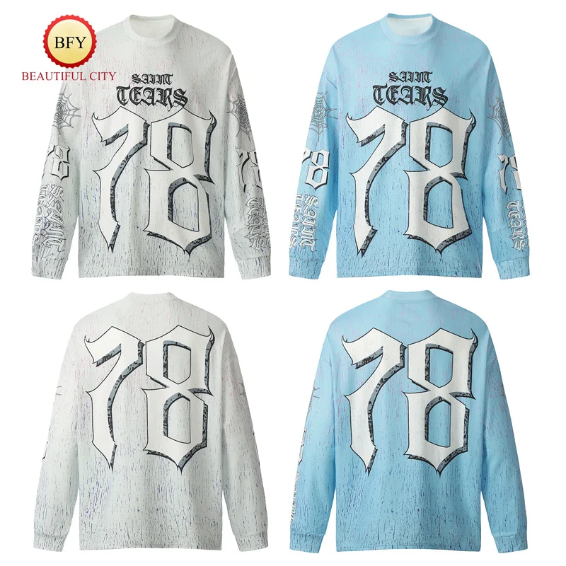 24ss Multi-colour SAINT Fashion Printed Long Sleeve T-shirt Autumn Winter Casual Mens Womens Trendy Tops