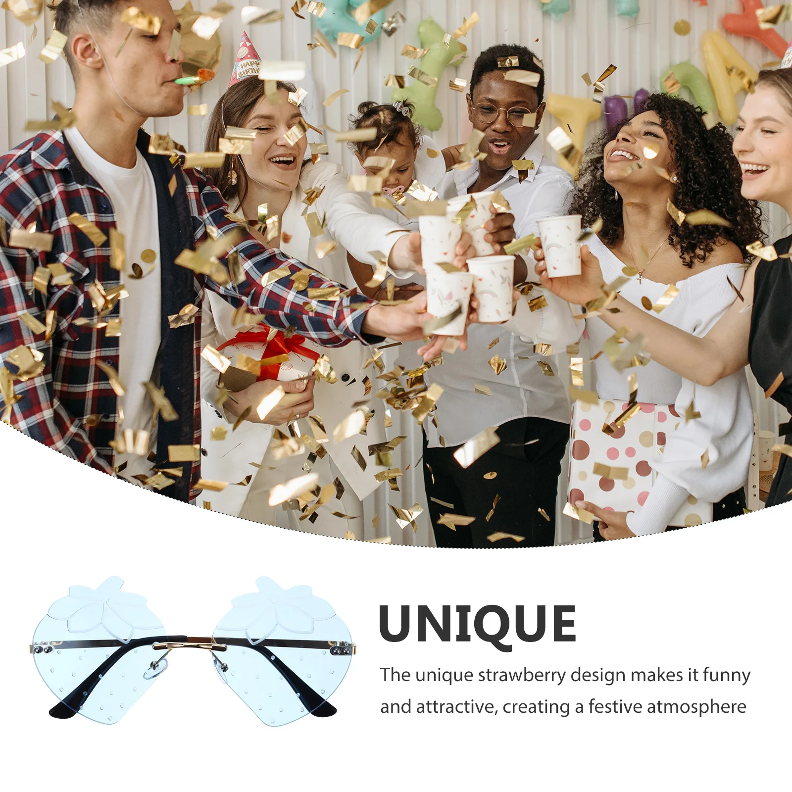 

1 Pair Strawberry Shape Rimless Sunglasses Frameless Glasses For Party Masquerade Carnival Festival Photo Props Creative Fun