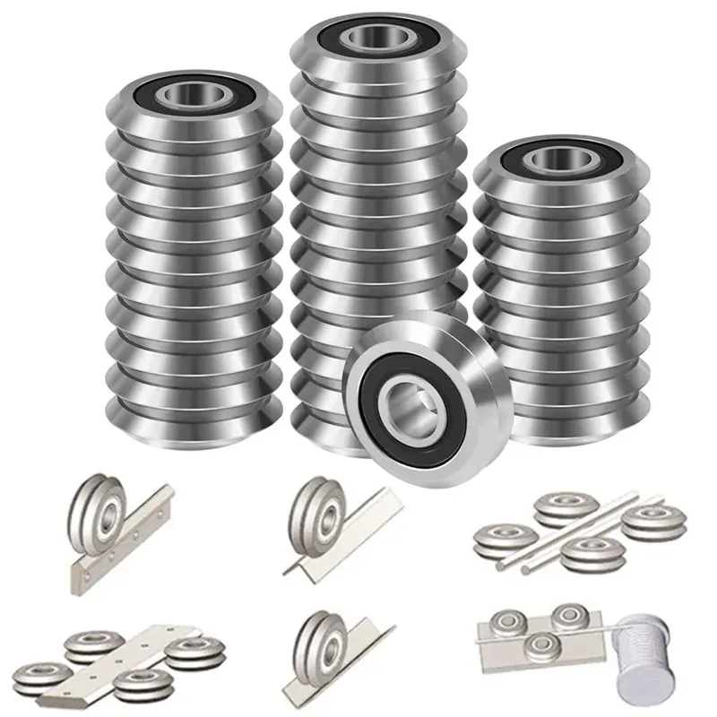 AB41-RM2-2RS 3/8'' Roller Ball Bearing V Groove Double Sided Rubber Sealed Roller Bearing, 16PCS