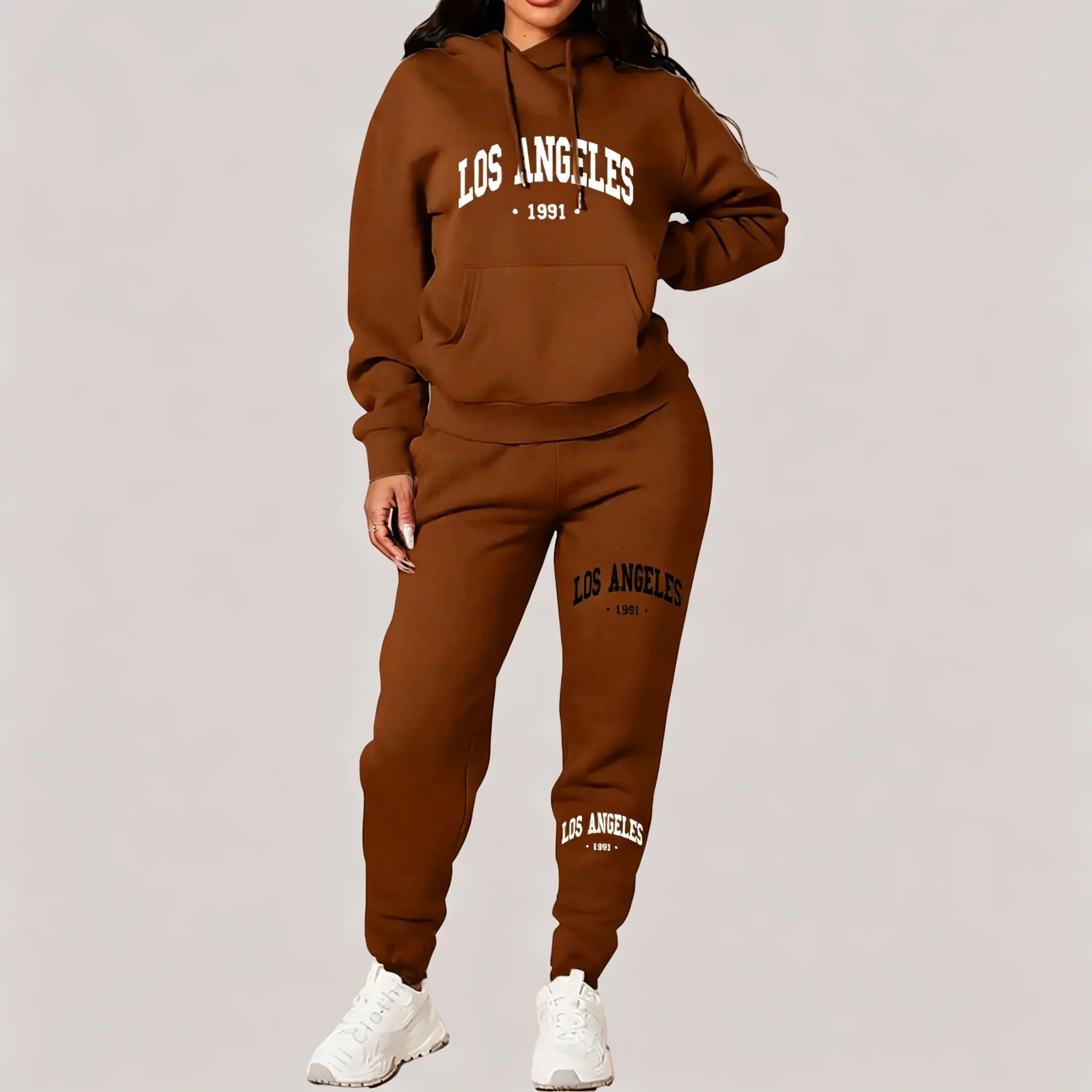 Women Sets Hoodies Pants 2 Piece Outfits Aesthetic Sportswear Sweatsuit Los Angeles Letter Print Suit Ladies Tracksuit Plus Size - view 3