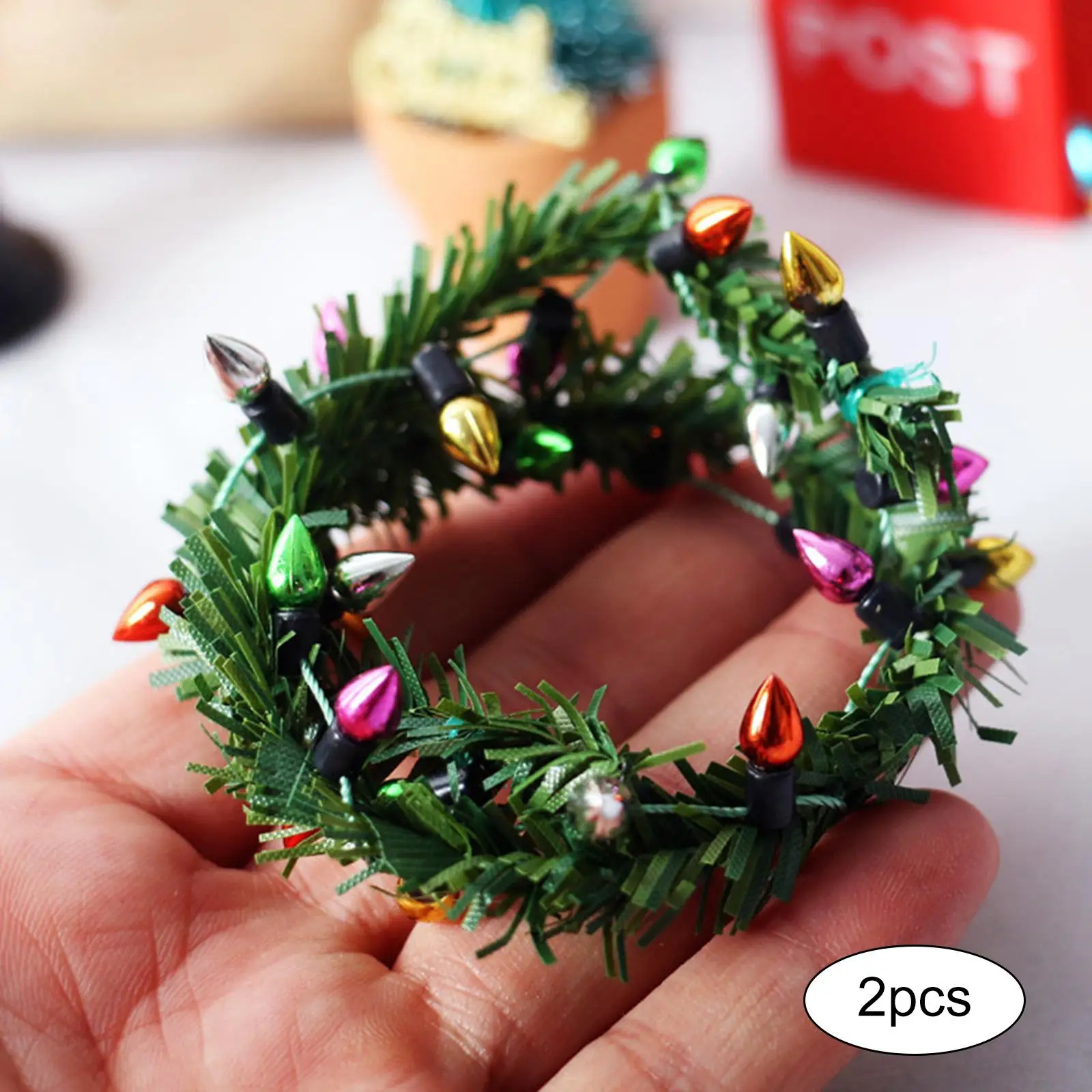 2 stuks 1:12 kerstverlichting strepen, huis landschap speelgoed, slaapkamer mini kerstslinger krans model ornamenten