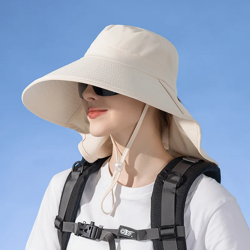 

Summer Outdoor Sun Protection Bucket Hat with Ponytail Hole Women Eaves Shawl Sunscreen Wide Brim Fisherman Hat Fashion Sun Hat