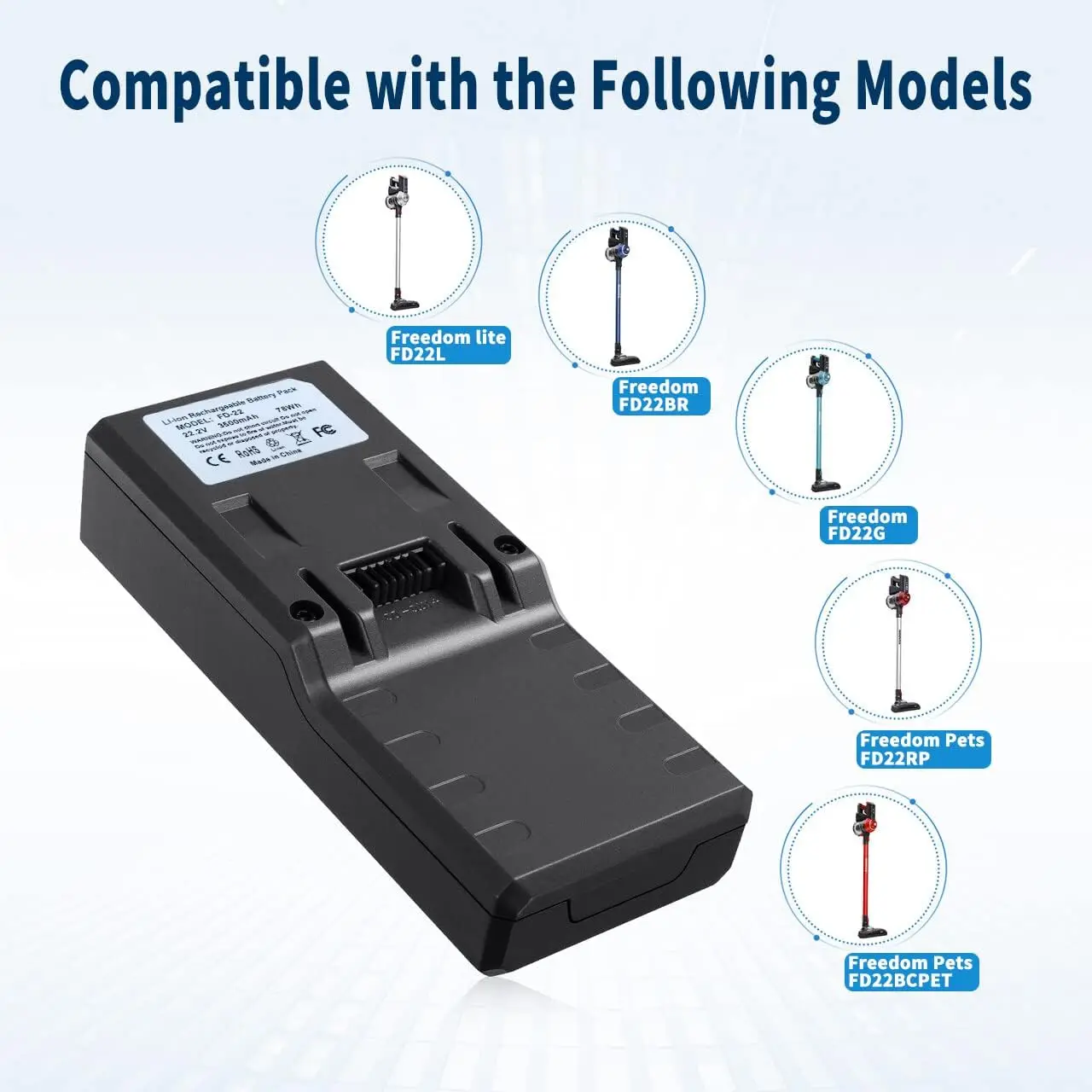 Batterie de remplacement Li-Ion 3,5 Ah 22,2 V pour aspirateur Deik MT-1616 MT-1206 ZB-1516