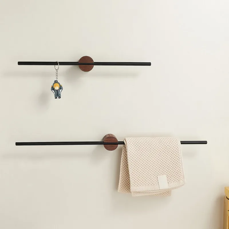 1pc Stylish Adjustable Towel Bar with Natural Wood Finish , Heavy Duty Wall Mount Bracket for Bathroom Decor, Towel Racks