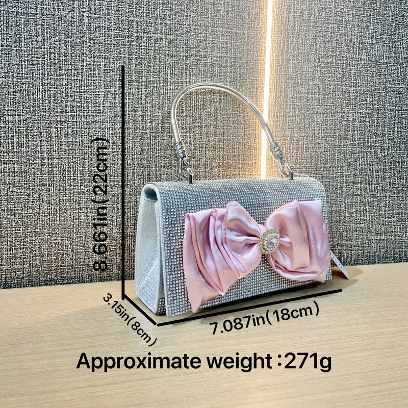 Leichte Luxus elegante Retro Diamant Schleife Kette Damen kleine quadratische Taschen Hochzeit Party Taschen Strass Handtasche Umhängetasche