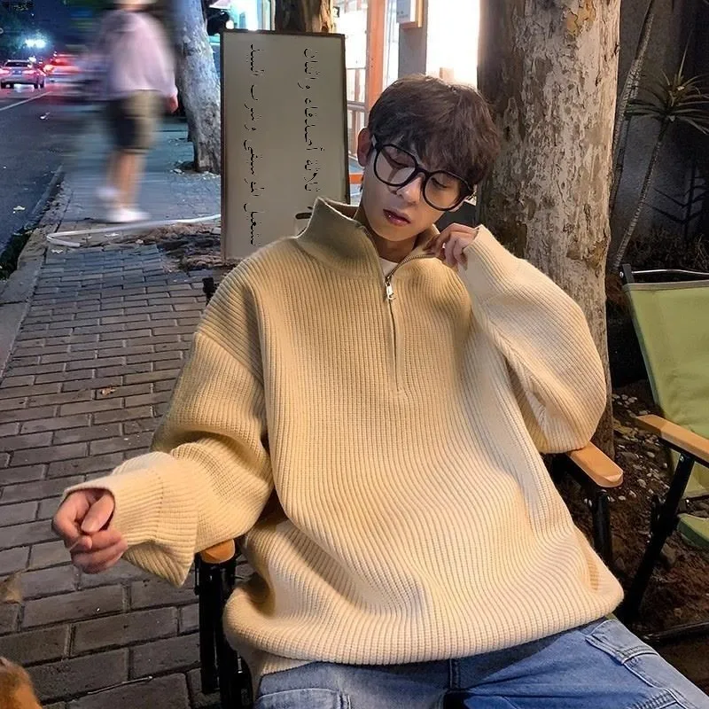 

American Sle Loose Fit Zipper Color Knitwear Men's Faion Brand High Ne Casual Comfortable Versatile Loose Sweater