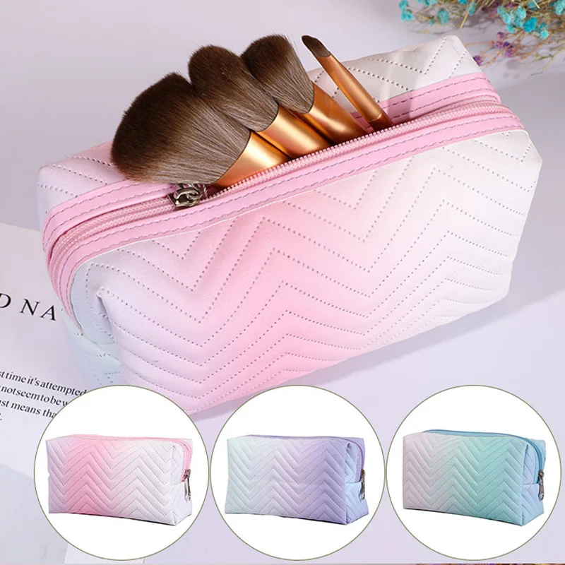 1 Pc Gradienten ColorCosmetic Tasche für Frauen Zipper Pu Leder Make-Up Tasche Tasche Reise Große Weibliche Machen Up Pouch Necessaries