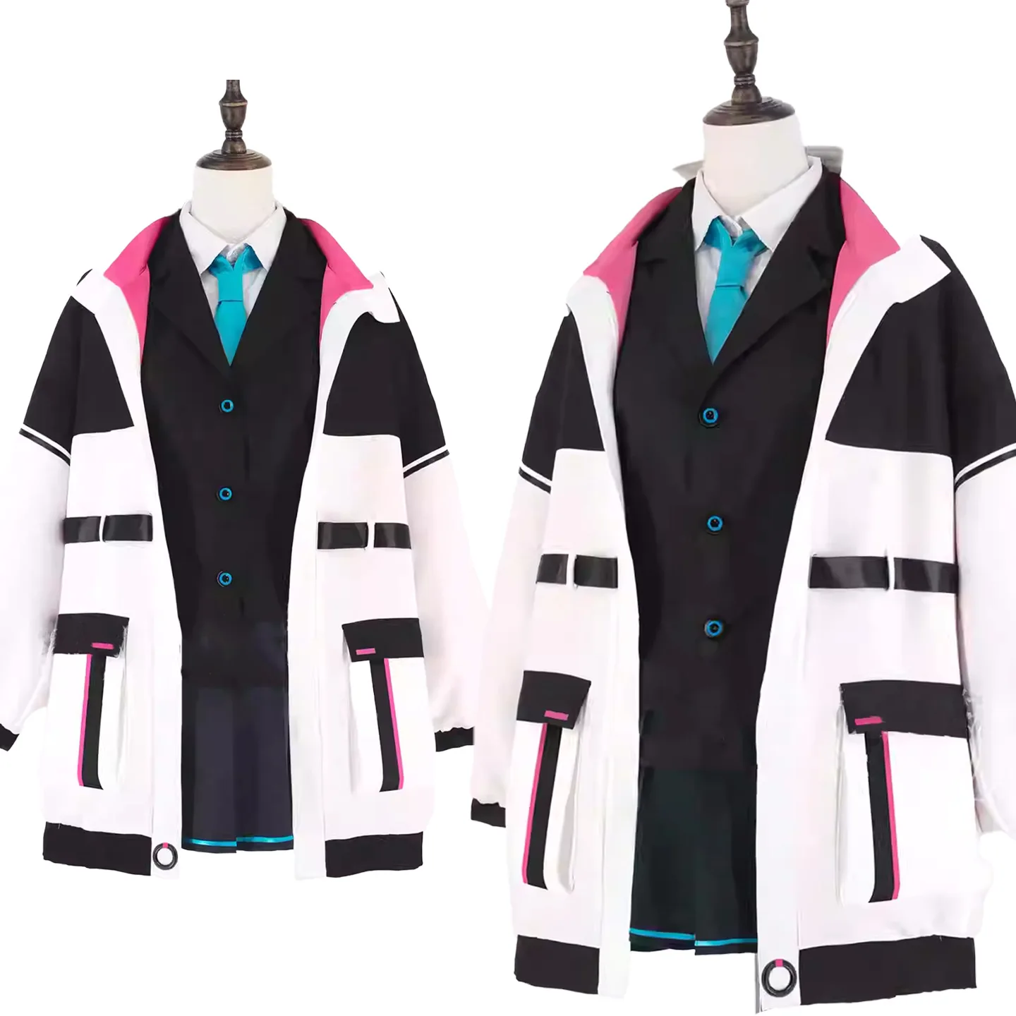 

AwwwCos Game Kei Cosplay Costume Key Women Black and White Jacket Coat Uniform Full Set Halloween Role Play Outfit
