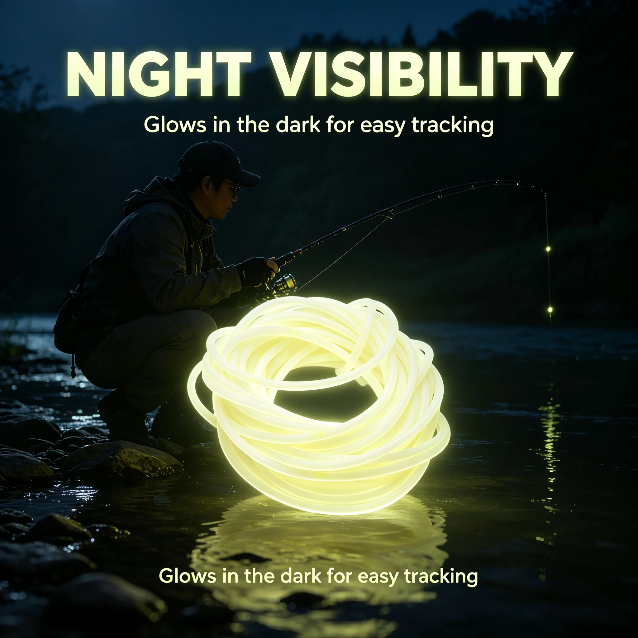 Night Fishing Essential: 5m Luminous Line Tube - Glow in Dark Silicone Sleeve, Abrasion Proof Guard Green Red White for Anglers