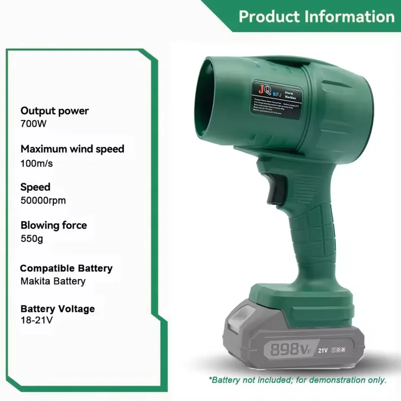Powerful Air Blower Turbo Fan with Thrust 580g to Cleaning Fallen Leaves, Snow and Sand Requires 18V Makita Battery