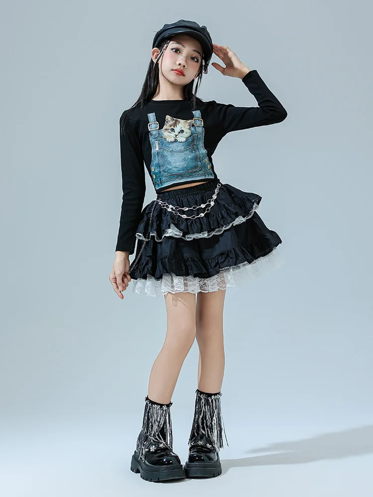 Hip Hop Sets Mädchen K-pop Goth Crop Top Spitze Prinzessin Tiered Röcke Kinder Streetwear Kinder Jazz Kostüm Street Dance kleidung