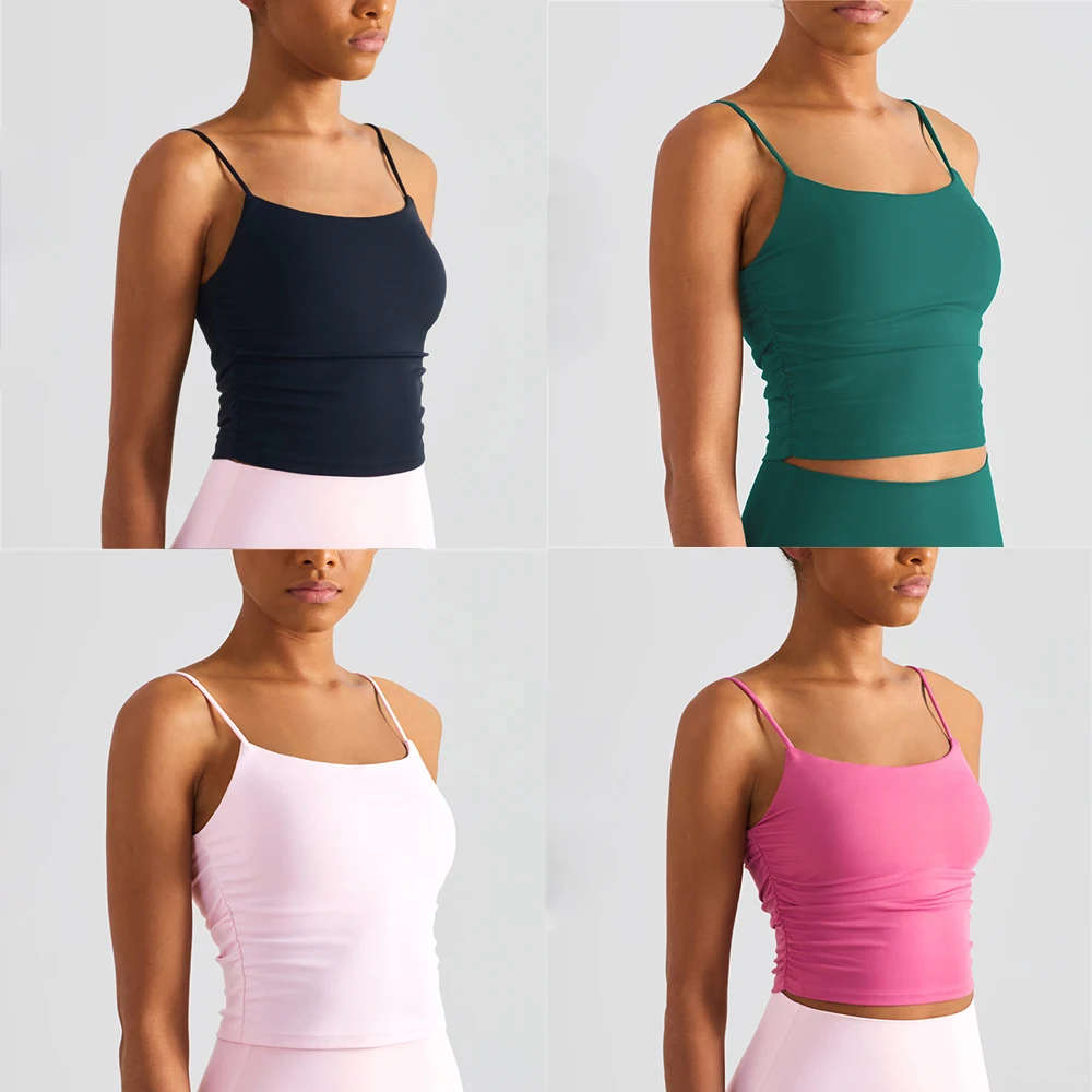 WISRUNING Waist Pleats Yoga Tank Tops for Fitness Female Push Up Sports Bras for Women Sportswear for Gym Outfit Workout Vest