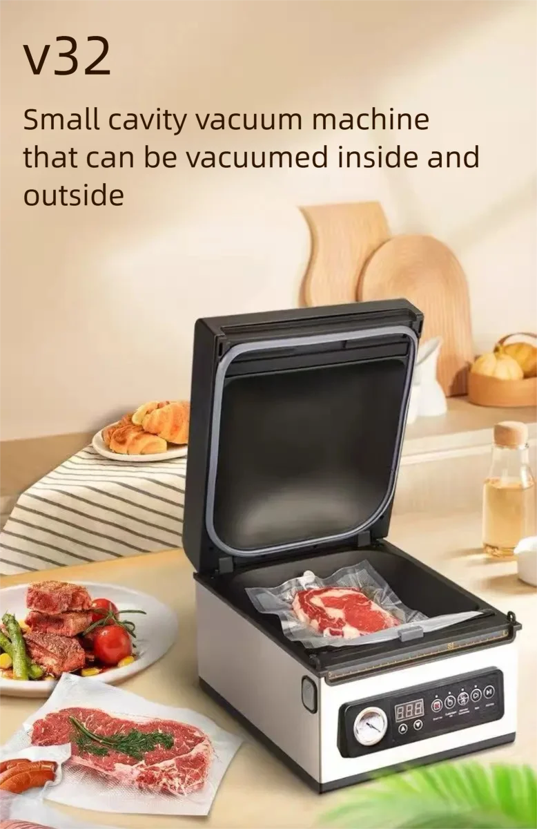 V 32 Commercial Vacuum Sealer hine -99 KPA, 48 L/min Flow, 3.5 mm Wide Seal for Wet/Dry Food, External Pumping Mode