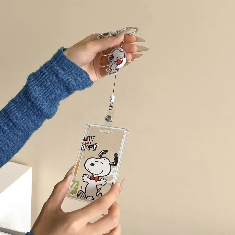 Nuovo Snoopy animazione periferica telescopica copertina della carta portachiavi cartone animato bus pasto carta custodia di protezione della carta scolastica all'ingrosso