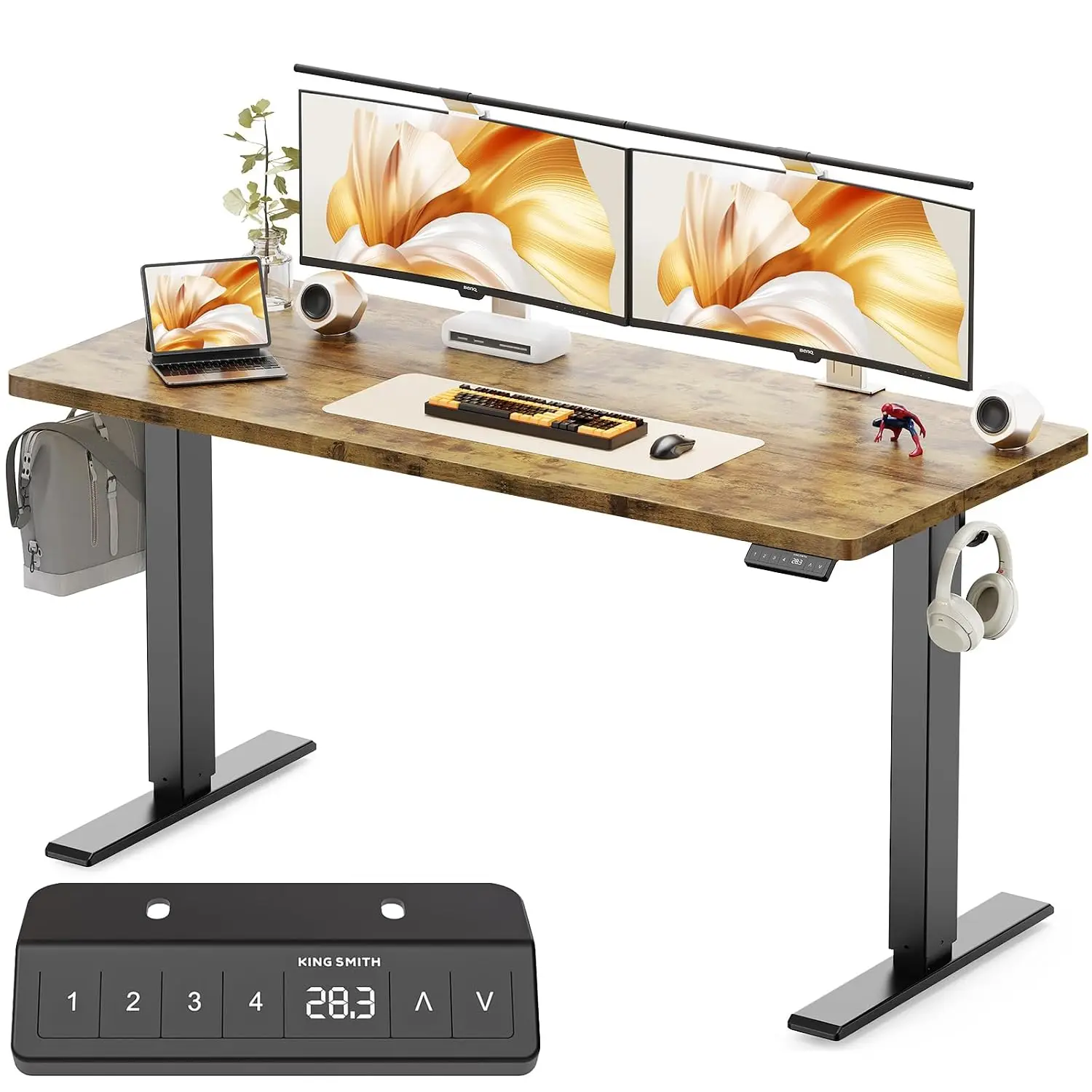 Electric Height Adjustable Standing Desk 48x24 Inch With 2 Hooks & Splice Board For Home Office, Customized