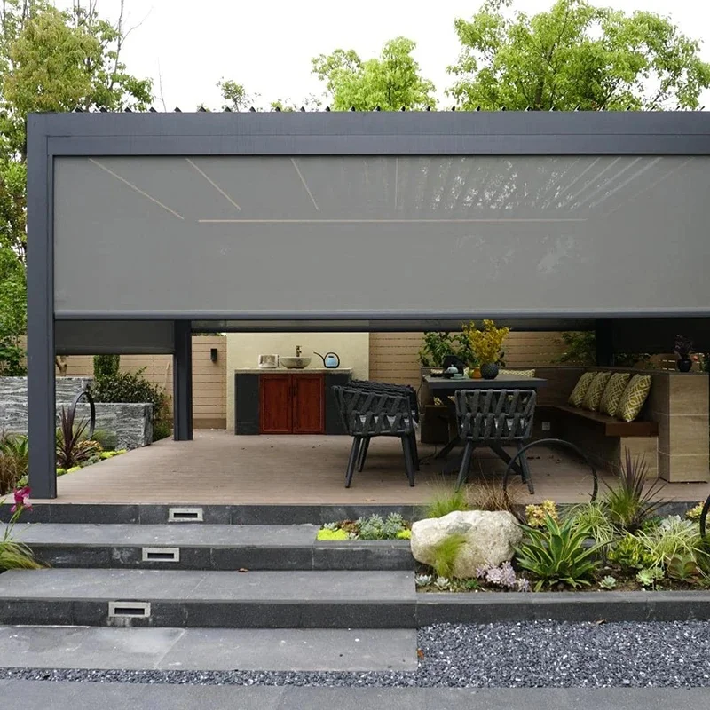 Factory Direct Exterior Roof Metal Gazebo With Retractable Screen Outdoor Aluminum Veranda